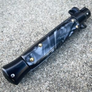 8,75 Zoll schwarzes italienisches Stiletto-Taschenmesser mit Schalter, schwarze Perle,Stiletto knife – Bild 4