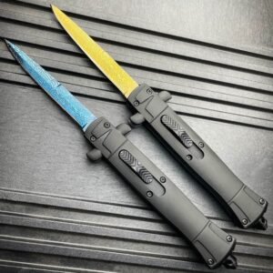 9 Zoll Automesser Italienisches Stiletto-Stil OTF-Messer Damascus Etch,Stiletto knife – Bild 5