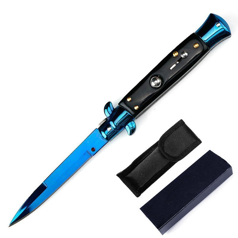 O1CN01VbjWCR1t2bdrXJ6qV_3914495844-0-cib.jpg 8,75 Blau Titan Schwarz Farbe Holz Stiletto Springmesser,Stiletto knife – Bild 1