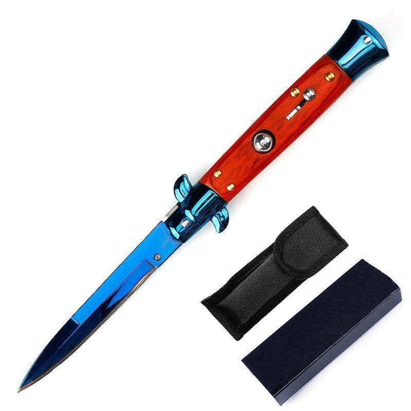 O1CN01xDh3zF1t2bdr19uAW_3914495844-0-cib.jpg 8,75 Blau Titan Rot Farbe Holz Stiletto Absatz Switchblade,Stiletto knife – Bild 1